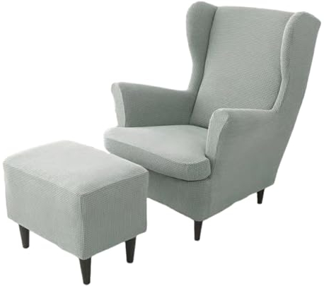 SUIOPPYUW 3 teiliger Ohrensessel und Ottoman Hocker, geschützt mit Bezugsset. Ohrensessel Bezug aus Polyester und Ottoman Hocker Bezug, hellgrau