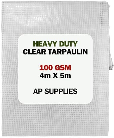Clear Tarpaulin - 100gsm Thick - Waterproof, Weatherproof, Frost-Resistant, UV Protection, Universal, Multipurpose, Groundsheet, Camping, Boating, Hiking, Heavy Duty Sheet (4m x 5m)