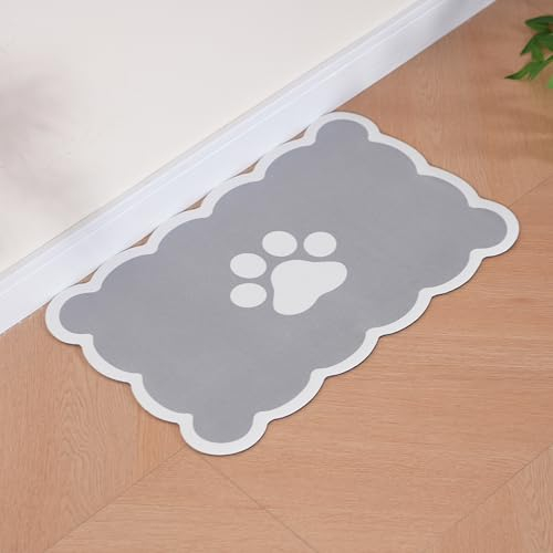Ralxion Tapis d'alimentation festonné pour chien, tapis absorbant pour gamelle d'eau et de nourriture pour chien, distributeur, joli et élégant, set de table festonné gris pour chiens, chats, chiots,