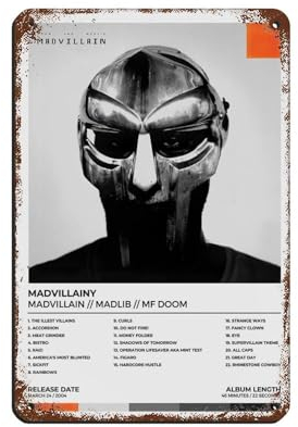NTRECS MF Doom Madvillainy Album-Poster, Leinwandposter, 2 Blechschilder, Vintage, Metall, Pub, Club, Café, Bar, Zuhause, Wandkunst, Dekoration, Poster, Retro, 20 x 30 cm
