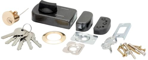 pokm toolsmarket - SET Graphit Kastenschloss für Türen + Zylinder + 6 Schlüssel für Türenstärke 30–65 mm, Dornmaß 50/60 mm, Mit Knauf, Zusatzschloss Zylinderschloss Ersatzschloss, EU-QUALITÄT
