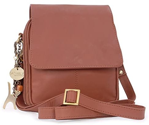 Catwalk Collection Handbags - Women's Leather Cross Body Bag - Small Organiser Messenger Bag - Long Adjustable Shoulder Strap - Teagan - Chestnut