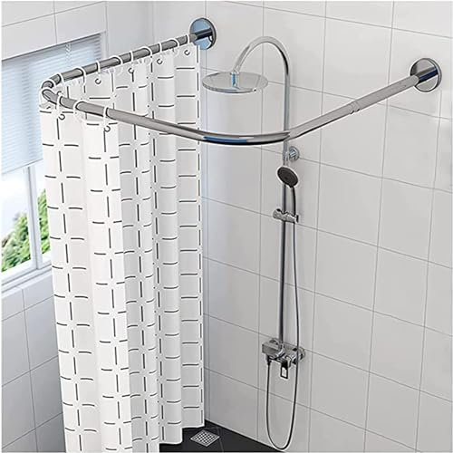 Teleskop Aus Edelstahl Duschstange 100% Rostfrei Ecke Duschvorhang Stange Pole U-Form Duschvorhangstange Stretch Befestigung An Der Wand Oder Badewanne Für Badezimmer, Bekleidungsgesc(80x80x80cm)