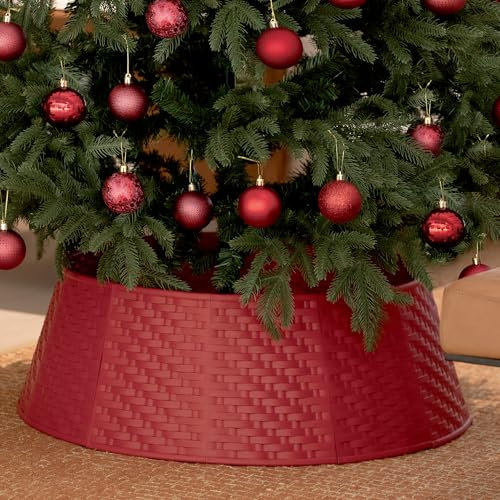 Copri Albero di Natale Base: Gonna per Albero Christmas Tree Skirt Collar in Plastica - 71cm Diametro Fondo - Simple Rosso