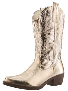 Elara Stivali da Cowboy Donna Motociclista Chunkyrayan 301-A32 Gold PU-37