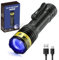 DARKDAWN Linterna UV de 365 nm, luz negra, mini y potente USB - C, linterna LED recargable para maderas, linterna portátil de enfoque ajustable para vidrio de uranio, dinero, manchas de orina de