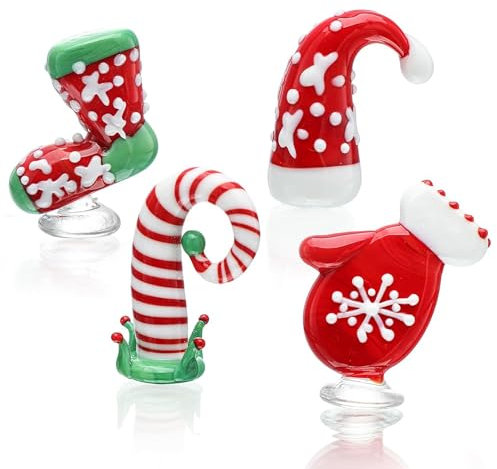HDCRYSTALGIFTS Weihnachtsfiguren aus geblasenem Glas, handgefertigt, Miniatur-Weihnachtsfiguren für Puppenhaus, Urlaub, Dekoration, Festival-Geschenke, 4 Stück