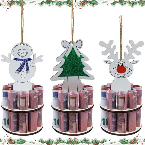 Decoración de Árbol de Navidad, Decoración de Mesa de Madera, Colgante de Árbol de Navidad, 3 Unidades, Madera, Soporte para Dinero de Navidad, Plantillas de Troquelado Colgante, Regalo de Dinero
