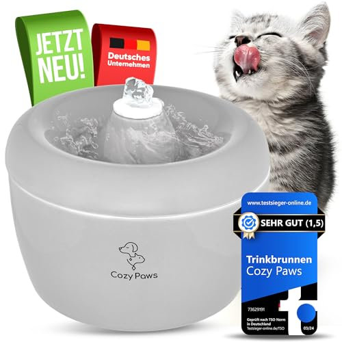 Cozy Paws Katzenbrunnen aus Keramik Trinkbrunnen für Katzen und kleine Hunde mit leiser Pumpe und Aktivkohlefilter Wasserspender für erhöhte Wasseraufnahme