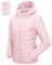 33,000ft Damen Leichte Steppjacke Packbare Übergangsjacke mit Taschen für Frauen Gefüttert Warme Pufferjacke mit Kapuze für Outdoor Freizeit Wandern Hellrosa M