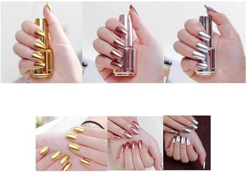 Allbestaye 18ml Polish Mirror Nail Polish, Quick Drying Long Lasting Metal Nail Varnishes, No UV Lamp Curing Metallic Effect Glitter Nail Polish for Women Girls (3 colors set)
