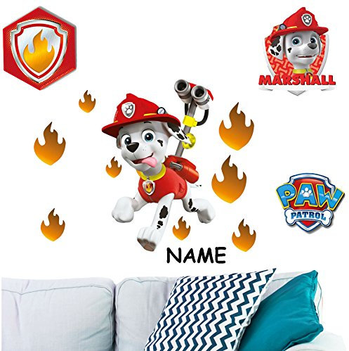 alles-meine.de GmbH 12 TLG. Set Wandtattoo/Sticker - P. Patrol - Feuerwehr Hund Marshall - inkl. Name - Wandsticker - Aufkleber für Kinderzimmer - selbstklebend + wiederv..