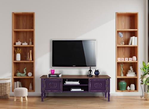 Hanah Home Stylish Purple TV Unit, 150 cm Wide, 40 cm High, 50 cm Deep | 100% MDF with Spruce Top & Hornbeam Legs | Modern Design for Living Room & Entertainment Spaces
