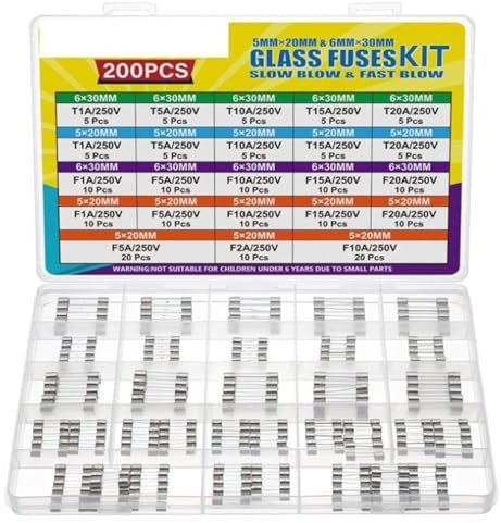 21 Wert 200 Stück Glassicherung Set 5x20MM 6x30MM 250V Sicherung Flink 1A 2A 5A 10A 15A 20A Feinsicherungen Träge 1A 5A 10A 15A 20A Feinsicherung Sortiment Glassicherungen Glas Sicherungen Kit