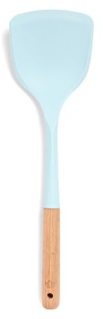Yum Asia Premium Flat Turner Spatula with Beech Wood Handle and Premium Silicone (Sky Blue)
