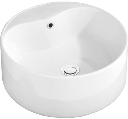 LEMONBATH Lavabo Sobre Encimera Redondo Blanco Brillo - Medidas 41 x 14,5 cm - Lavabo Redondo para Colocar Sobre Encimera de Mueble Baño - Lavabo de Ceramica - Lavamanos Blanco