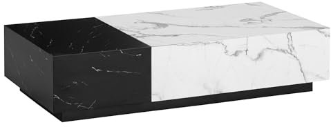 Wohnling Couchtisch 120x60x28 cm Weiß Schwarz Marmor-Optik, Schubladen