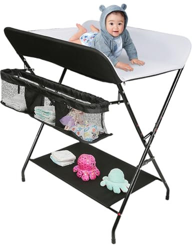 WOTAT Table à Langer Pliante avec Panier de Rangement,Charge Max 25KG pour Nouveaux-Nés Design Ergonomique,Table à Langer Pliable et Portable,Ceinture de sécurité,Réglable en hauteur