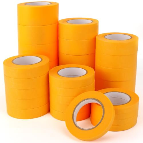 30 Rouleaux Ruban de Masquage pour Peindre et Masquer - 8/12/15/20/24/30 mm x 20 m - Ruban Adhésif de Masquage - Résistant aux Hautes Températures (Orange) - Ruban Adhésif Polyvalent pour Décoration