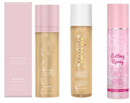 Brume Fixatrice Translucide, Spray Fixateur Visage Nuit Avec Huile Corps Scintillante, Brume Fixatrice Spf 50, Hydratation Longue DuréE (combinaison)