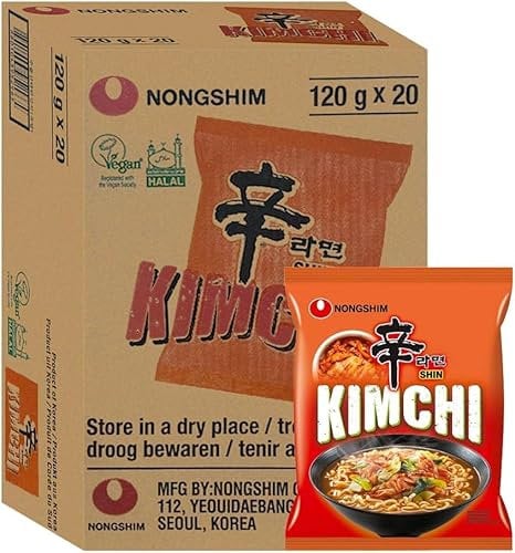 Nong Shim Kimchi Ramyun, Korean Instant Noodles, 120g, Pack of 20