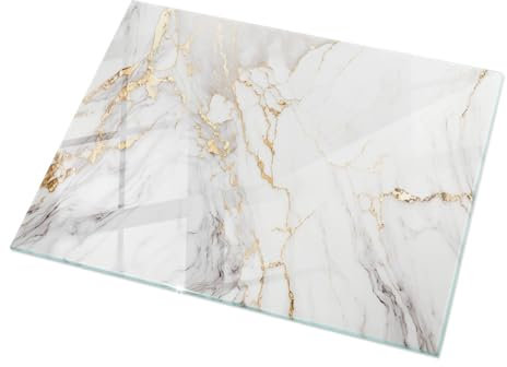 Plateau de Table 120x80 cm en Verre Rectangulaire Décor Élégant Durable Decoratif pour Le Salon, la Cuisine et la Salle à Manger Surface Lisse Verre Trempé - Motif Marbre élégant avec veines