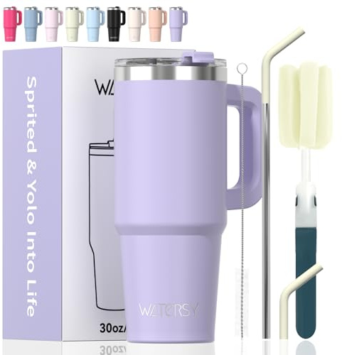 20 oz Tumbler with Handle,Tumbler with Lid and Straw,Double Wall Insulated Cup Stainless Steel Travel Mug(Cold for 34 Hours),Water Bottle for Iced Tea,Coffee,Cold Beverages(Purple)
