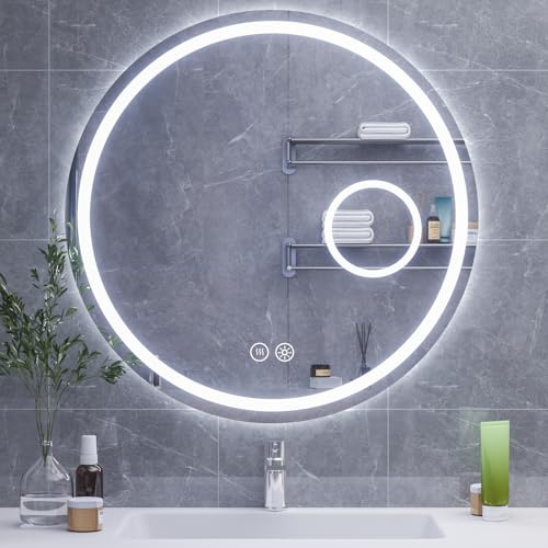 HySail Badspiegel mit Beleuchtung, 5mm Hochauflösender Silber-Spiegel, 3 Farbtemperaturen & Dimmbare Helligkeit, Wandspiegel mit Touch-Schalter & Anti-Beschlag, Rund