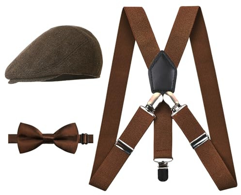Alizeal Kids Adjustable Braces, Pre-tied Bow tie and Hat Set