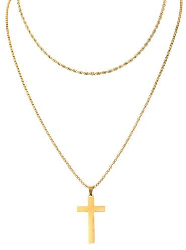 Mikovivi Layer Cross Necklaces for Women, Stainless Steel Gold Cross Pendant Necklaces Christian Religious Faith Pendant Dainty Simple Jewelry for Women Gift