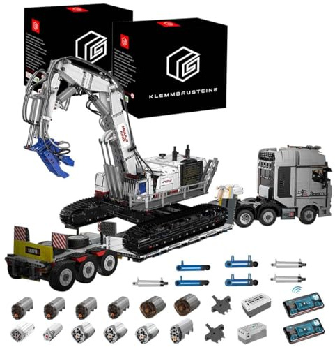 KYLON Technik LKW mit Anhänger, Abbruchkran, 8500+ Teile MOC LKW mit Tieflader, Abbruchkran Set, Technik Abbruchmaschine KIemmbausteine für Baufans und Erwachsene