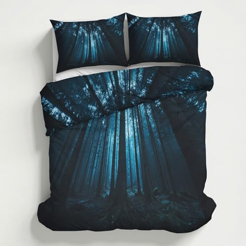 Generisch Bettwäsche Nachtwald 135x200, Microfaser Bügelfreie Bäum Mondlicht Botanisch Horror Bettbezug und 1 Kissenbezüge 80 x 80, Bettwäsche-Sets 2teilig mit Reißverschluss HS1d