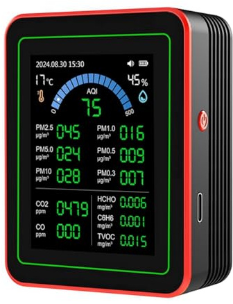 Gosera 18-in-1 Air Quality Monitor CO/CO2/HCHO/TVOC//PM0.3/PM1.0/PM2.5/PM10/Temperature/Humidity/Air Quality Tester 18 in 1 Air Detector WiFi Smart Air Quality Monitor Black