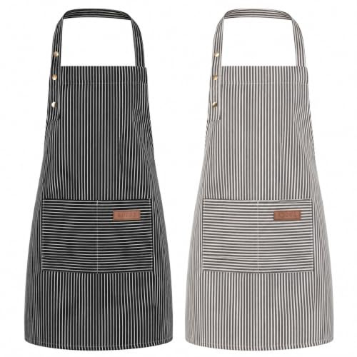 Halinuia 2 Stück Kochschürze Damen Verstellbare Küchenschürze mit Taschen | Polyester Schürze, Weich und Angenehm, Maschinenwaschbar, Lichtbeständig, knitterfrei zum Kochen, Malen, Backen, Hausarbeiten