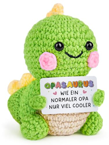 Giftasy Geschenke für Opa, Handgehäkelter Opa-Dino mit Botschaft, Geburtstagsgeschenk für Opa, Geschenk Opa Geburtstag, Vatertag Vatertagsgeschenke Weihnachten