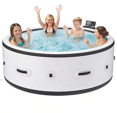 SHUMIAO Bañera Inflable, SPA Hinchable De Masajes para 4-6 Personas, SPA Hinchable Exterior con Función De Burbujas, 150 Chorros De Masaje Y Luces LED, Piscina Interior/Exterior (206 X 206 X 71 cm)