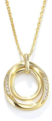 RDSGYZ Anhänger Kette Gold 750 585 375 Damen, Halskette mit Anhänger Doppelte Ringe mit Diamant Gold Kette Frauen 45CM für Hochzeit