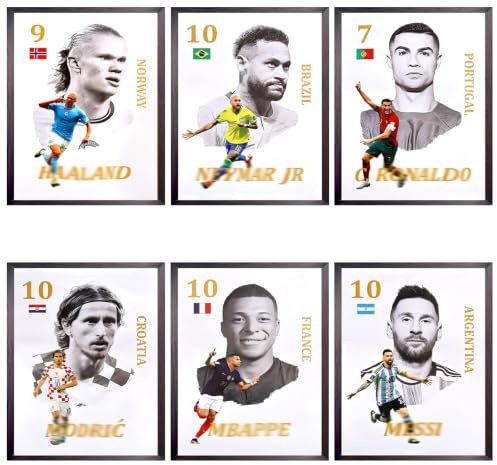 bssmmai 6 PiecesNebulaNova Ronaldo, Messi, Neymar & M bape Kunstdruck-Poster, Sport-Promi-Poster für Wohnzimmer, Raumdekoration Set of 6 Unframe (30x40cm)