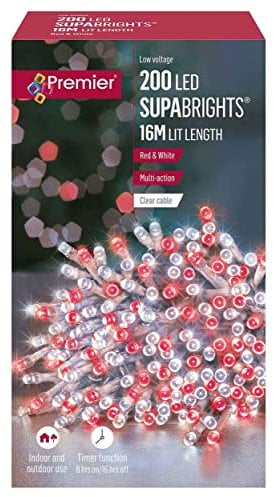 Premier Multi Action 200 Supabrights LED Christmas Lights 20M Lit - Red & White