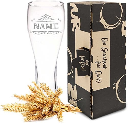 GRAVURZEILE Leonardo Weizenglas mit Gravur - Wunschname - Geschenk für Männer ideal als Vatertagsgeschenk - 0,5l - Bierglas mit Gravur - Weizenbierglas als Geburtstagsgeschenk für Männer