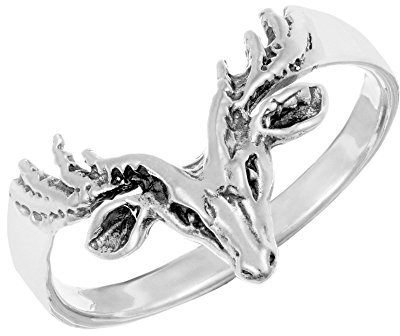 Silverly Hirschkopfring aus Sterlingsilber für Damen | Strukturierter Hirschgeweihring aus 925er silber - Rustikaler, von der Natur Inspirierter Waldtierschmuck | Weihnachts-rentier-design