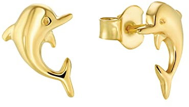 Amor Ohrstecker Damen Ohrschmuck, 1 cm, Gold, Delphin, Kommt in Schmuck Geschenk Box, 9979356