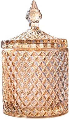 Rainie Love Home Basic Food Storage Organization Set-Crystal Diamond Faceted Jar with Crystal Lid,Suitable as A Candy Dish,Cookie Tin,Biscuit Barrel,Decorative Candy Jar (Amber, 16 oz)