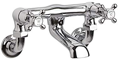 Old London BC303DXWM Topaz | Traditional Bathroom Wall Mounted Bath Filler with Crosshead Handles and Domed Collars, 142mm x 262mm, Chrome/White