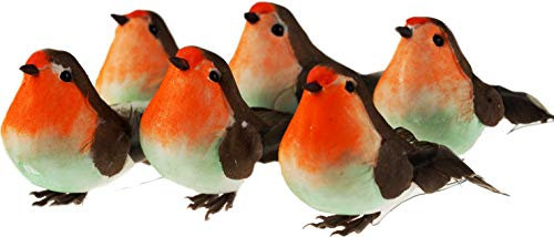 Set Of 6 Christmas Craft Foam Robin Birds Decorations