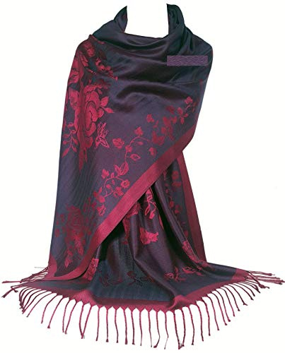 GFM - Pashmina con motivo floreale - S10-viola blu rosso fucsia - (PASH-2052-ghnlfsh)