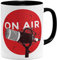 OM3® ON-AIR Microphone Kaffee-Tasse für Streamer Podcast | Keramik Becher | 11oz 325ml | Beidseitig Bedruckt | Schwarz