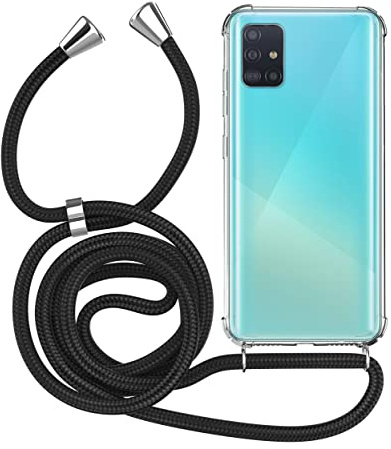 MyGadget Handykette für Samsung Galaxy A51 4G - [ TPU Hülle mit verstellbaren Band ] - Handyhülle mit Handyband zum Umhängen Kordel Schnur Case Schutzhülle - Schwarz