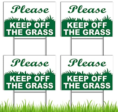 4 PC Keep Off the Grass Signs - 6x9 inches DS Coroplast - Stay Off Grass Signs for Yard