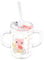 Kids Glass Milk Measure Cup 300ml Sip Sippy Cup with Silicone Straw and Lid Heat-Resistant Leakproof Water Bottle Travel Mug Tumbler with Double Handle,Cartoon Pig Design